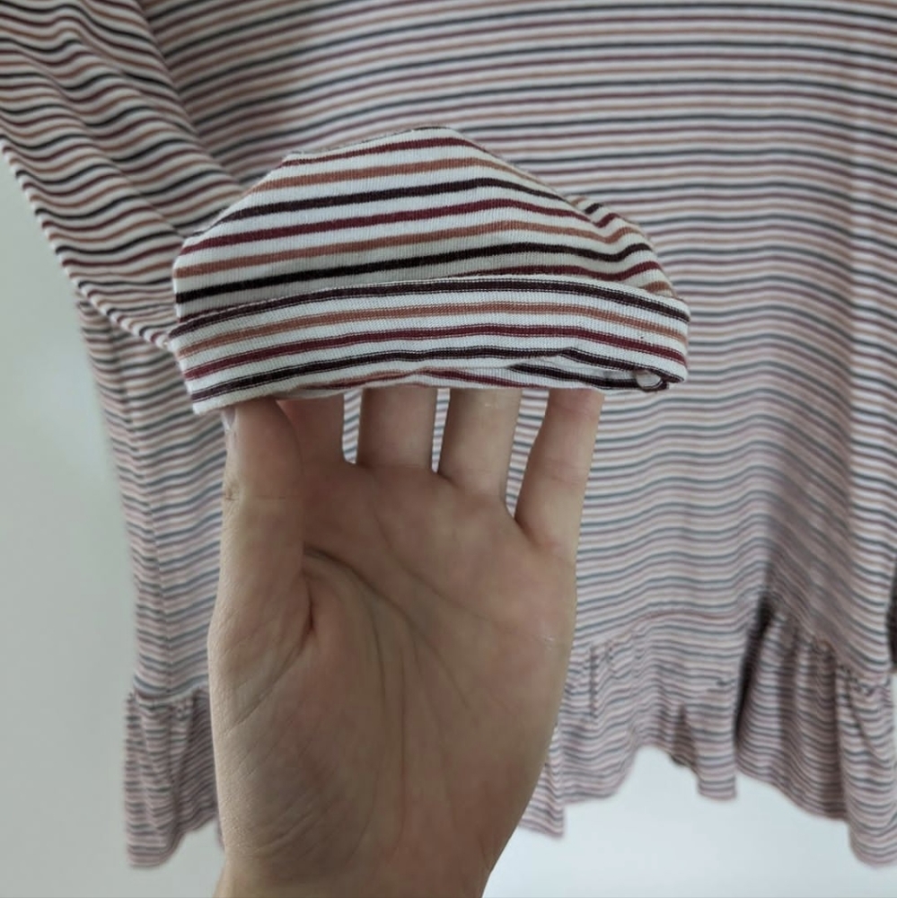 NWT Downeast Burgundy Striped Ruffle Hem Shirt - Picture 6 of 6